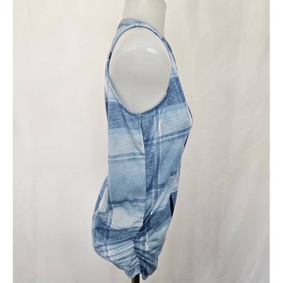 🆓 FREE French Laundry Blue Plaid Sleeveless Top 1/2 button down v-neck Small - Picture 2 of 5